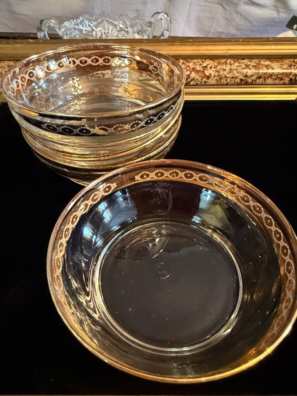 VTG Set (5) of 22K Libbey Glass Gold-Trim Glass Serving Berry Bowls